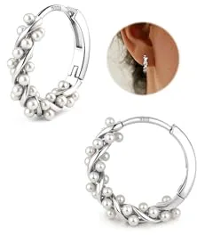 YADOCA Pendientes de Plata 925 Pendientes de Perlas, Pendientes de Aro de Perlas para Mujeres Adolescentes Pendientes de Boda en Plata