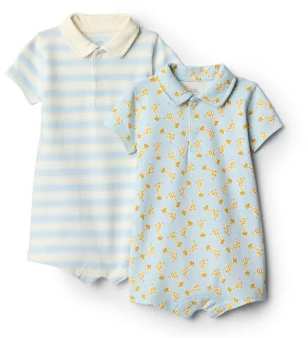 Amazon Essentials x Sofia Grainge Mono de Manga Corta Bebé Niño, Pack de 2, Jirafa/Rayas, 0-3 meses