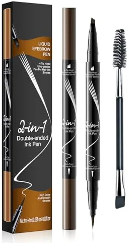 Lápiz de cejas, resistente al agua, 2 en 1, lápiz de cejas de doble punta con microblading, duradero, Eyebrow Pencil Con cabezal de lápiz delineador para múltiples usos(Marrón oscuro)
