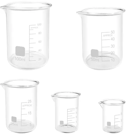 Lixiluxia 5 Piezas Vaso Medidor Cristal, Cristalería del Laboratorio de Medición, Vasos de Precipitado Graduado Vidrio Borosilicato 3.3, 5 Tamaños 100ml 50ml 25ml 10ml 5ml, Para Laboratorio, Cocina