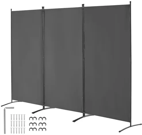 VEVOR Biombo Separador de Ambientes de 2600 x 1840 x 520 mm, Separador Plegable de Ambientes de 3 Paneles Mampara de Privacidad para Interiores, Separador de Ambientes para Oficina, Dormitorio, Gris