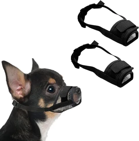 KEYRI 2 Piezas Bozal para Perros Bozal de Nailon Suave Transpirable Antiladridos Mordeduras y Bozal de Malla Suave Correa Ajustable para Perros Pequeños para Adiestramiento (Negro, Pequeño)