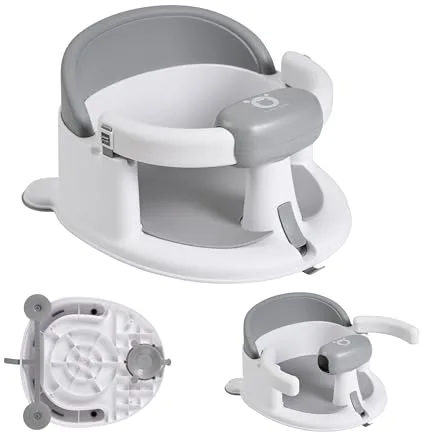 Buddy Baby - Asiento de Baño AquaBebe - Desde 6 meses - Base antideslizante 3 ventosas - Barrera antivuelco - Abertura para fácil colocación - Plancha antideslizante flexible - Ideal ducha y bañera