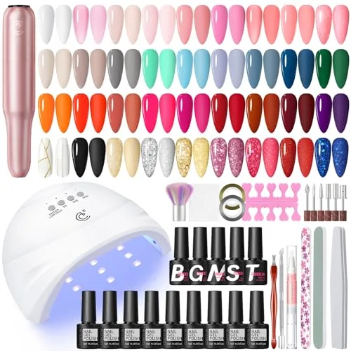 COSCELIA 40Pcs Kit Uñas Semipermanentes Completo con Lampara UV Torno para Uñas, 35 Colores Pintauñas Semipermanentes Rojo Negro Blanco 5pcs Base y Top Coat Kit Manicura con Herramientas