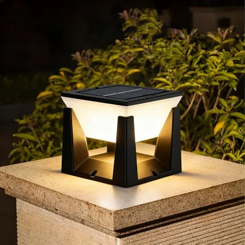 ACMHNC Farola Solar Exterior, LED Lampara Solar Exterior Jardin, Ip65 Luces Sobremuro Exteriores, Blanco Cálido, Para Valla Jardin Patio, Negro