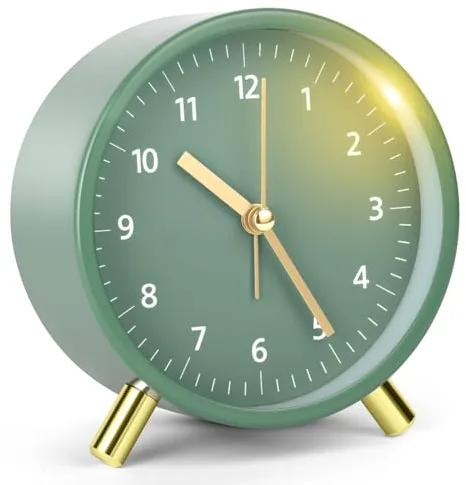 HOTUT Reloj Despertador de Metal Redondo de Moda, Reloj Despertador Redondo Minimalista de Metal, Analógico Silencios, Moderno de mesita de Noche, sin Tictac