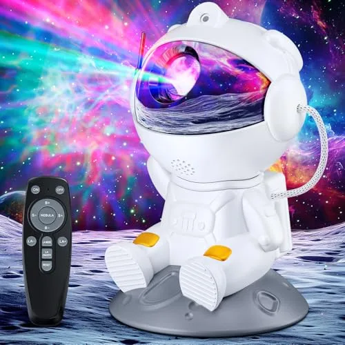 TOCVEOE Proyector Galaxia Astronauta - Luz Nocturna Infantil con Nebulosa, 8 Modos, Rotación 360° y Mando Distancia - Proyector Estrellas Techo, Regalo Para Niños y Adultos