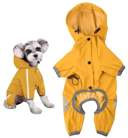 Amexo Impermeable para Perros con Capucha Chubasquero para Perros con Banda Reflectante 4-patas Chaqueta Impermeable para Perro Impermeable para Perros Pequeños y Medianos (XXL)