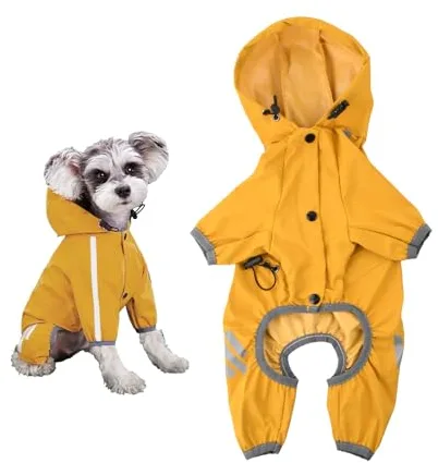 Amexo Impermeable para Perros con Capucha Chubasquero para Perros con Banda Reflectante 4-patas Chaqueta Impermeable para Perro Impermeable para Perros Pequeños y Medianos (XL)