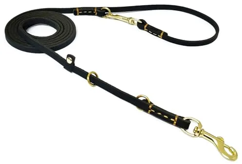 LWBMG Correa multifunción de Piel auténtica para Perro, 2,4 m, Correa de Entrenamiento de Doble Extremo Manos Libres para Perros pequeños y medianos, Color Negro