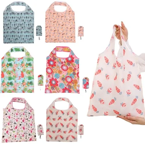 QSLKI 6 Piezas Bolsa De La Compra Plegable Grandes, Reutilizables, Resistentes Al Agua, Ecológicas, Con Asas De Tela, Bolsas De La Compra Portátiles Para La Compra Diaria De Alimentos