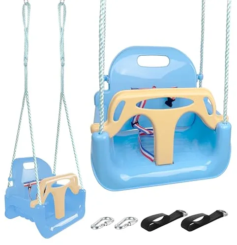 KINSPORY - Columpio para niños, columpio 3 en 1, columpio de jardín para niños para interior y exterior (azul claro)