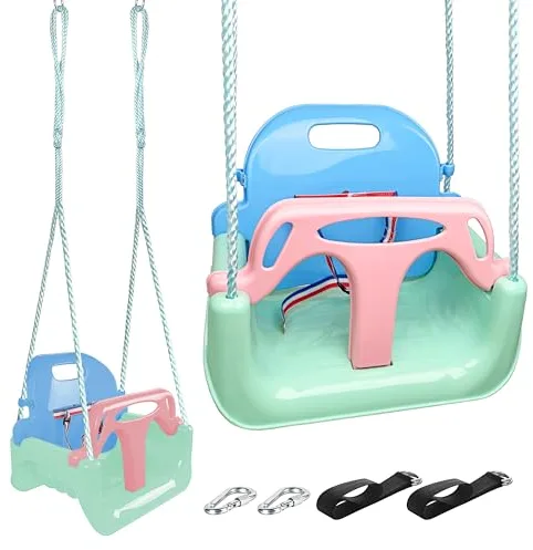 KINSPORY - Columpio para niños, columpio 3 en 1, columpio de jardín para niños para interior y exterior (verde claro)