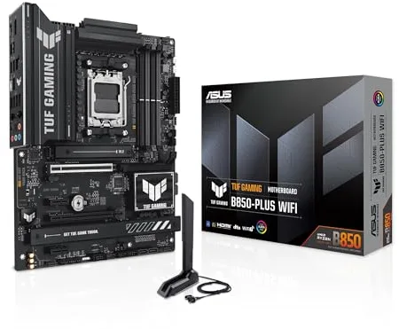 ASUS TUF GAMING B850-PLUS WIFI - Placa base AMD ATX, 14+2+1 etapas de potencia DrMOS 80A, DDR5, PCIe 5.0, 3 ranuras M.2, WiFi 7, Realtek 2.5Gb Ethernet, DisplayPort, HDMI, USB 20Gbps Tipo-C, Aura Sync