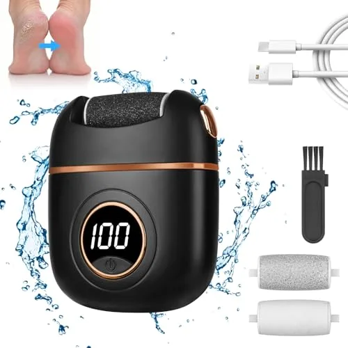 OSDUE Lima Electrica Pies Durezas, 2 en 1 Molinillo Pies Quita Durezas y Elimina Callos Profesional Foot File con 3 Rodillos Recambio Distintos Gramajes Pantalla Digital para Pies Suaves, Negro