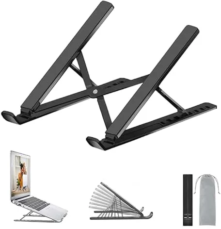 OUGEP Soporte para Portátil, Múltiples Ángulos Ajustable Soporte para OrdenadoTabletas, Ergonómico y Protector Ventilado Plegable para Macbook DELL, HP otro10-15.6” Laptop(Negro2)