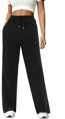 Crewhpo Pantalón Chándal Mujer Algodón Pantalones Deportivos Largos Pantalon con Bolsillos Elástica Cordón Jogger para Casual Correr Jogging