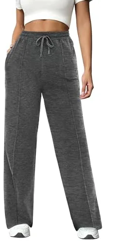 Crewhpo Pantalón Chándal Mujer Algodón Pantalones Deportivos Largos Pantalon con Bolsillos Elástica Cordón Jogger para Casual Correr Jogging