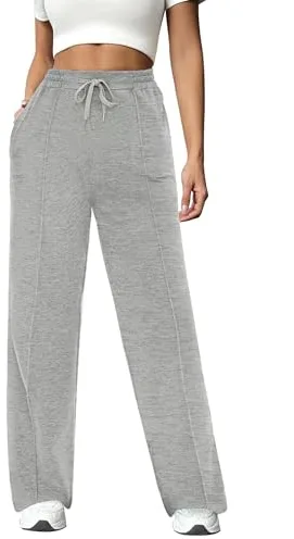 Crewhpo Pantalón Chándal Mujer Algodón Pantalones Deportivos Largos Pantalon con Bolsillos Elástica Cordón Jogger para Casual Correr Jogging