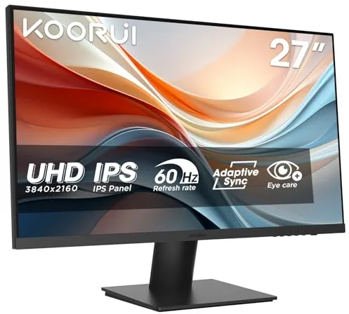 KOORUI N07 27" Monitor 4K UltraHD, 3840x2160, IPS, 60Hz, HDR10, Adaptive Sync, 2xHDMI 2.0, DP 1.4, 90% DCI-P3, Eye Care, -5° a 20° Inclinación Ajustable, VESA 100x100mm