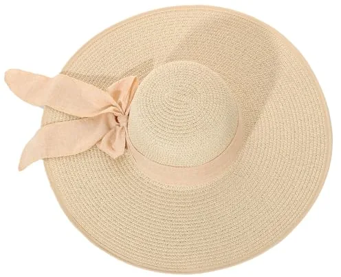 LY4U Sombrero de Paja para Mujer, Sombrero de Sol de Verano UPF 50, Sombrero de Playa de ala Ancha, Sombreros Flexibles Enrollables para Mujer y Niña