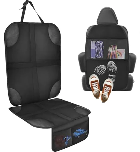 AiQInu 1 Piezas Protector Asiento Coche y 1 Piezas Protector Silla Coche con Organizador Bolsillos Funda de Asiento de Coche en Tela Oxford Impermeable Antisuciedad para Niños y Mascotas