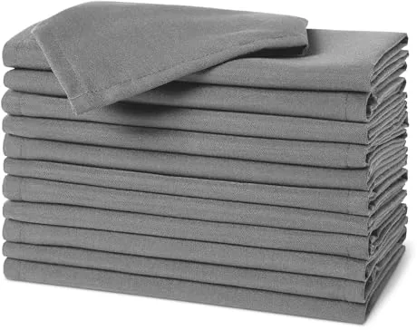 Amazon Basics Servilletas de Tela Reutilizables Resistentes a Las Manchas y Las Arrugas, Paquete de 12, 43 x 43 cm, Color Gris
