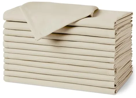 Amazon Basics Servilletas de Tela Reutilizables Resistentes a Las Manchas y Las Arrugas, Paquete de 12, 43 x 43 cm, Color Beige