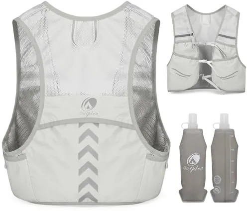 Outplea Chaleco Hidratacion con 2 Running Soft Flask 500ml, Ligera Chaleco Trail Running Mujer Hombre para MTB, Mochila Hidratacion Moto para Maratón Ciclismo Correr, Gris
