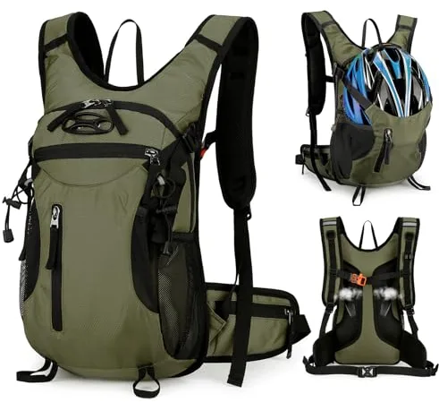 Outplea 15L Mochila Ciclismo, Mochila Moto Bicicleta Impermeable, Mochila Montaña para Escalada, Mochila Deportiva Hidratacion Ligera para Camping Senderismo Correr, Verde