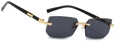 MEGAVOW Gafas de Sol Sin Montura Rectangulares, Retro Vintage Lentes Cuadrados, Protección UV, Cuadradas de Moda para Mujer Hombre, Gafa Lente Tintadas