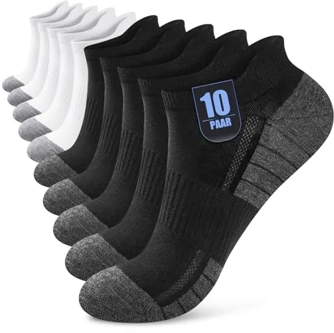 Effeet 10 Pares Calcetines Tobilleros Hombre Mujer, Calcetines Cortos Algodón Transpirables, Ideales para Deporte, Correr, Casa, Trabajo, Verano, Negro Blanco 35-38