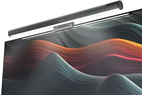 Trust Shyne Lámpara Monitor 42cm, Barra de Luz LED Antirreflejos y Sin Luz Azul para el Cuidado de los Ojos, Luz Blanca Fría/Cálida/Media, Brillo y Temperatura Ajustables, para Portátil