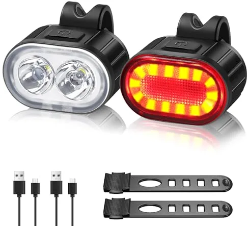 Oderra Luces Bicicleta Delantera y Trasera, Luz Bicicleta Delantera 4 Modos de Iluminación, Luz Trasera Bicicleta 6 Modos de Iluminación, IPX5 Resistente al Agua, para Ciclismo de Montaña y Carretera