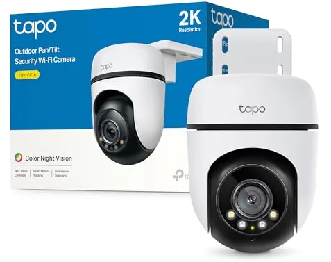 Tapo C51A - Cámara de vigilancia Wi-Fi para Exteriores 360°, visión Nocturna a Todo Color 2k (3 MP), detección Personas con IA Seguimiento Movimiento Inteligente IP65