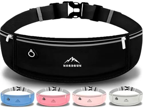 Nordrun Riñonera Running Ajustable e Impermeable para Mujer y Hombre | Cinturon Running Apto para Todos los Moviles | Porta Movil Running | Riñonera Deportiva | Running Belt (Negro)