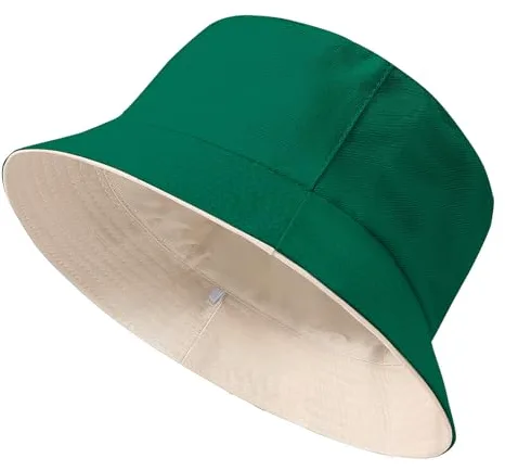 Xnova Sombrero de Pescador para el Sol Unisex, Reversibles Bucket Hat Algodón Plegables, Ligero Cabezas Grandes Cubo Sombreros de Playa Senderismo para Hombres Mujeres (Verde-Beige, XL:62-64cm)