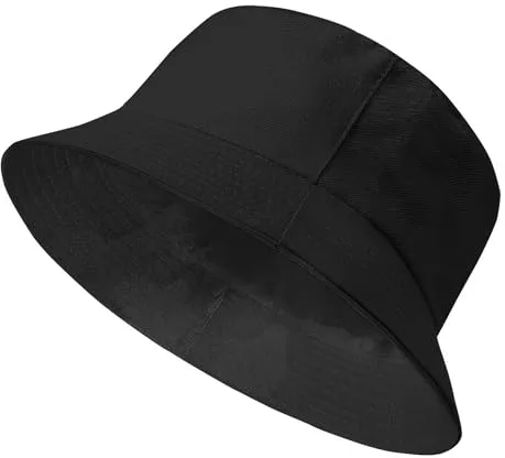 Xnova Sombrero de Pescador para el Sol Unisex, Reversibles Bucket Hat Algodón Plegables, Ligero Cabezas Grandes Cubo Sombreros de Playa Senderismo para Hombres Mujeres (Negro, XL:62-64cm)