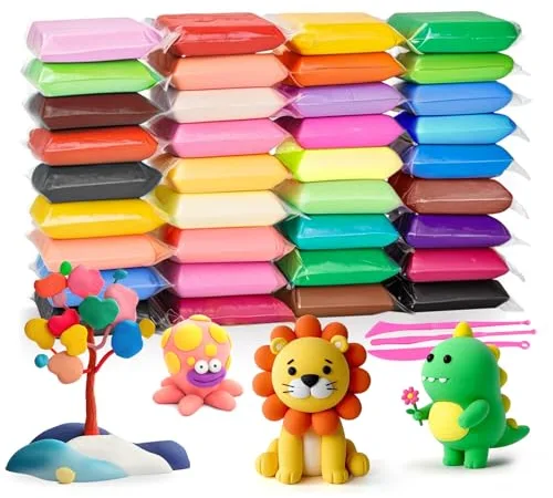 36 Colores Pasta Modelar Secado al Aire, Arcilla Polimérica, Foamy Moldeable, air dry clay, Plastilina Secado al Aire para Niños, Regalo Creativo para Niños y Niñas de 3 a 12 Años