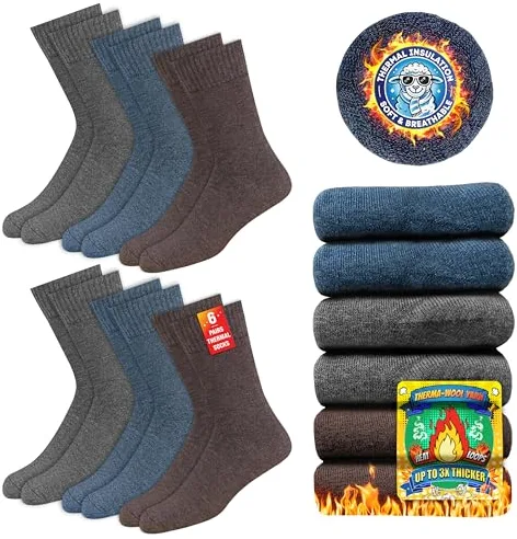 SOXCO Calcetines Térmicos para Hombres y Mujeres - Calcetines de Invierno Calientes, Paquete de 6 Pares, 43-46