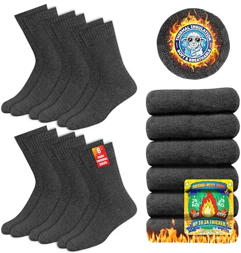 SOXCO Calcetines Térmicos para Hombres y Mujeres - Calcetines de Invierno Calientes, Paquete de 6 Pares, 43-46