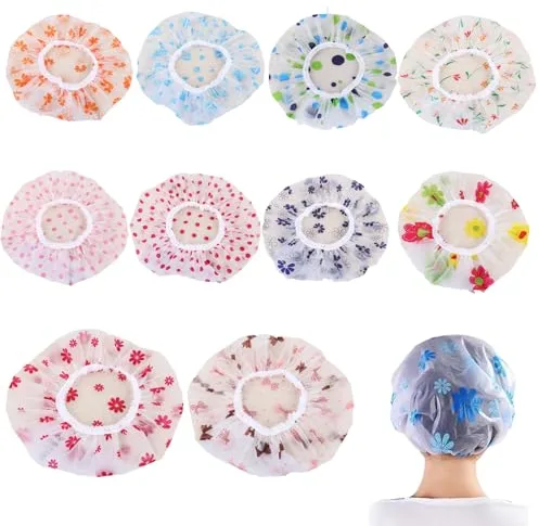 Lxtness 10 Piezas Gorro ducha mujer,Reutilizables Impermeable Gorro de Baño, Gorros de Ducha Impermeable y reutilizables,para Salón, Spa, Viajes