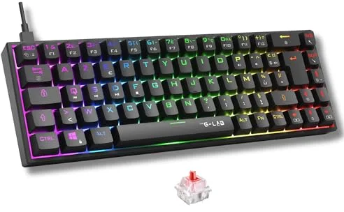 The G-Lab - Keyz Titanium - Teclado mecanico español 65% QWERTY, USB - Teclado Gaming con Switch Rojo, RGB Personalizable, Anti-ghosting, macros programables - para PC, PS4, PS5, Xbox - Nuevo (Negro)