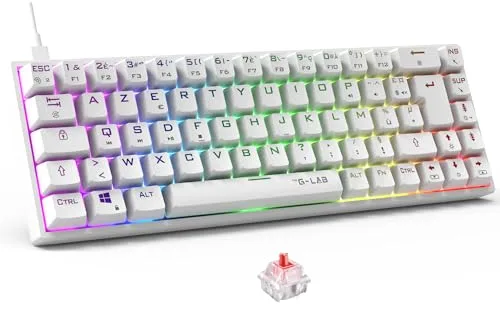The G-Lab - Keyz Titanium - Teclado mecanico español 65% QWERTY, USB - Teclado gaming con Switch rojo, RGB personalizable, anti-ghosting, macros programables - Para PC, PS4, PS5, Xbox - Nuevo (Blanco)