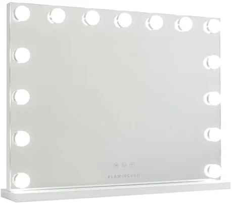 Flamingueo Espejo Maquillaje con Luz - 15 LED - 3 Modos de Luz - Intensidad Ajustable - Control Táctil - Vanity Mirror - Blanco - 58x12x43cm