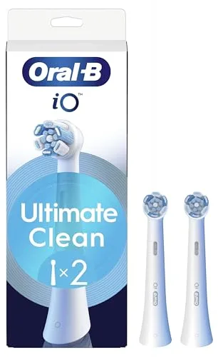 Oral-B Series iO Ultimate Clean Cabezales De Recambio Originales, Pack de 2 Recambios Blancos Para Cepillos De Dientes Eléctricos Oral-B iO, Eliminación Profunda De La Placa Bacteriana