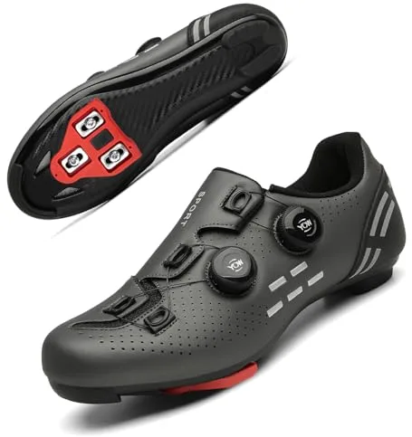 Solamni Zapatillas de ciclismo para hombre y mujer | SPD/SPD-SL/Look Delta sistema de clic, compatible con bicicleta de carretera Peloton, gris, 43 EU