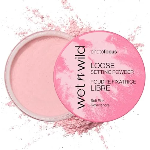 Wet n Wild Photo Focus Polvo Fijador Suelto, Polvo Fijador Sedoso y Liviano para Fijar, Matificar, Absorber la Grasa y Hacer Baking, Efecto Suavizante, Soft Pink, 20g