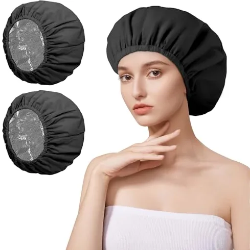 AOGOE 2 PCS Gorro Ducha Aislamiento térmico, Doble Gorro Tratamiento Cabello, Gorro de Ducha, Reutilizable Gorro peluquería para Cabello de Tratamientos, Hidratación, Teñir el Cabello, Duchas (Negro)