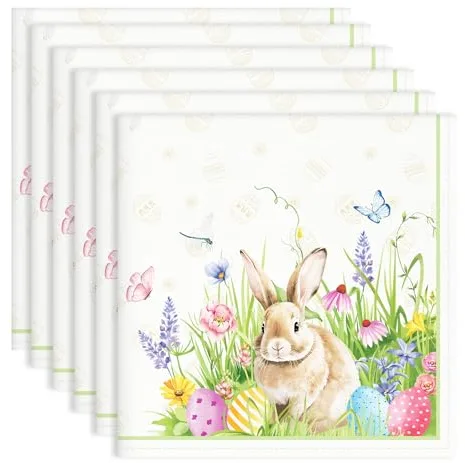 Arquiel Servilletas De Pascua Conejo Tela De Cocina, Servilletas De 6 De Tela 100% Algodón Suaves Cómodas Lavables Reutilizables Servilletas De Mesa para Cenas Familiares, Cócteles, Bodas